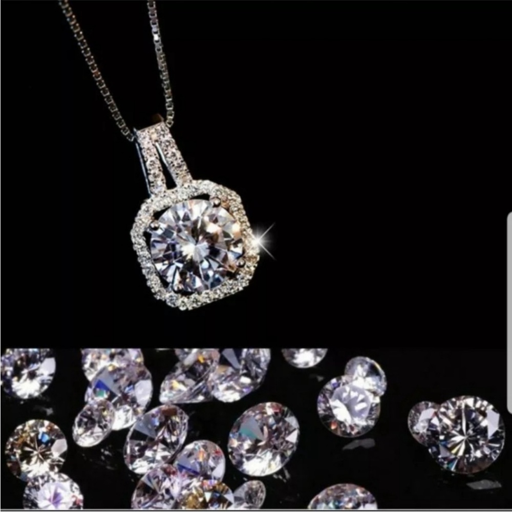 New Silver women halo diamond pendant necklace - Picture 6 of 6